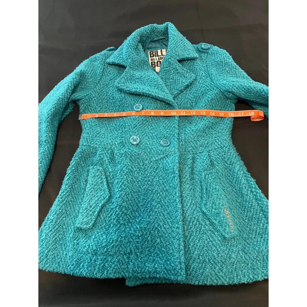 Billabong Womens Teal Boucle Wool Blend Pea Coat Jacket J703LSHA Small